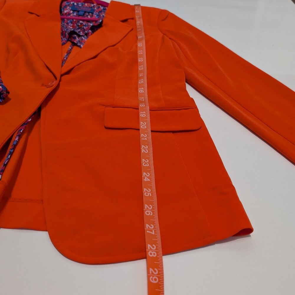 NWT Twiggy London Women's Boyfriend Orange Blazer Blue Floral Lining Medium - Picture 12 of 15